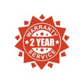 Warranty and service sign. 2 year. Red ribbon symbol. Rubber Sea