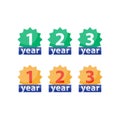 Warranty tag, one two three year guarantee, vector flat icon