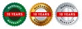 warranty 10 years gold green and silver circle seal badge emblem guaranty advantage product Royalty Free Stock Photo