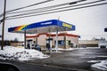 Warren, Ohio, USA - 1-30-22: A Sunoco gas station during the winter