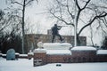 Warren, Ohio, USA - 1-30-22: Veteran memorial statue during winter in downtown