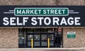 Warren, Pennsylvania, USA April 7, 2023 The entrance and sign to the Market Street Self Storage building on Market Street