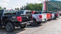 Warren, Pennsylvania, USA August 27, 2023 Ford pickup trucks lined up for sale at a dealership