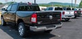 Warren, Pennsylvania, USA June 18, 2023 Different new Dodge Ram pick up trucks lined up for sale at a dealership