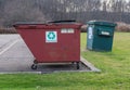 Warren, Pennsylvania, USA November 23, 2023 Two garbage dumpsters next to each other