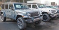 Warren, Pennsylvania, USA November 23, 2023 Two new Jeep Wranglers for sale at a dealership