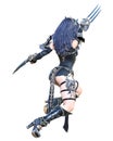 Warrior amazon woman sword and metal blade.Long dark hair