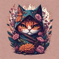 Warrior cat, vibrant colors,vector design illustration style,AI generated Royalty Free Stock Photo