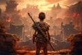 Warrior child gaming fictional world. Generate Ai