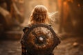 Warrior child shield gaming fictional world. Generate Ai