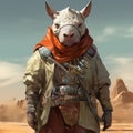 Steampunk Star Wars Icon In Desert Setting With War Animal Role