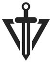 Warrior emblem. Sword triangle sign. Superhero icon