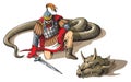 Warrior and a giant snake Royalty Free Stock Photo