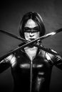Warrior, Girl with katana sword. dressed in black latex, comic s Royalty Free Stock Photo