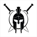 Warrior Helmet Icon / Logo with shield and swords silhouette