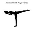 Warrior III with prayer hands pose yoga workout silhouette Royalty Free Stock Photo