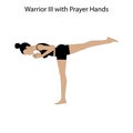 Warrior III with prayer hands pose yoga workout Royalty Free Stock Photo