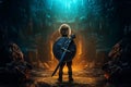 Warrior kid gaming fictional world. Generate Ai