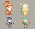 Warrior Mage Priest Archer Fantasy RPG Game Human Elf Character Vector Icons Set Vector Illustration