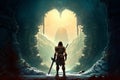 Warrior man shield gaming fictional world. Generate Ai