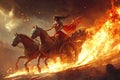 A warrior queen riding a chariot pulled by flaming horses Royalty Free Stock Photo