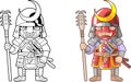 Warrior samurai, funny illustration coloring book Royalty Free Stock Photo