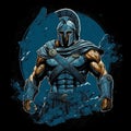 The Warrior Sparta In Black And Blue: A Comic Art Style In Dark Gray And Dark Bronze