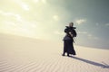 Warrior in traditional armor for kendo in a desert Royalty Free Stock Photo