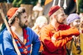 Warriors participants of festival of medieval culture Royalty Free Stock Photo