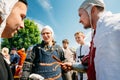 Warriors participants of festival of medieval Royalty Free Stock Photo