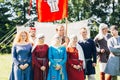 Warriors participants of VI festival of medieval culture Royalty Free Stock Photo