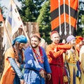 Warriors participants of VI festival of medieval culture Royalty Free Stock Photo