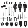 Warriors series - Medieval knights equipment, weapons and armor. Vector.