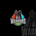 Warriors sport team logo. Man in helmet sport club badge