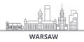 Warsaw architecture line skyline illustration. Linear vector cityscape with famous landmarks, city sights, design icons Royalty Free Stock Photo