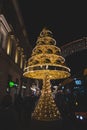 20.12.2021 - Warsaw. Christmas street in the old part of Warsaw during Advent. Gilded balls create a wonderful decorative element