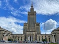 Warsaw city center with Palace of Culture and Science, symbol of Stalinism and communism, and modern sky scrapers Royalty Free Stock Photo