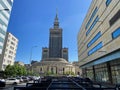 Warsaw city center with Palace of Culture and Science, symbol of Stalinism and communism, and modern sky scrapers Royalty Free Stock Photo