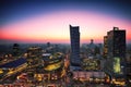 Warsaw city center at sunset. Royalty Free Stock Photo
