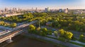 Warsaw city drone aerial view in summer sunset
