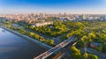 Warsaw city drone aerial view in summer sunset