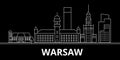 Warsaw city silhouette skyline. Poland - Warsaw city vector city, polish linear architecture, buildings. Warsaw city