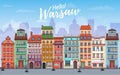 Warsaw cityscape banner in flat style. Europe panoramic city