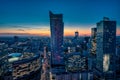 Warsaw cityscape at night. Iluminated city.