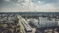 Warsaw distant city center aerial panorama Royalty Free Stock Photo