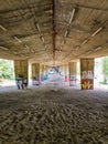 Warsaw June 17 2018 Way by sand under concrete bridge with colorful graffiti on pillars