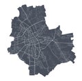 Warsaw map. Detailed map of Warsaw city poster with streets. Dark vector