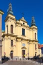 Facade of Franciscans Order Church of St. Francis - Kosciol Sw. Ducha - at Zakroczymska street in historic New Town quarter of Royalty Free Stock Photo