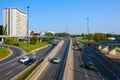 Warsaw, Mazovia, Poland - Panoramic view of Solec district and the Wislostrada artery along the Vistula river bank