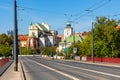 Panoramic view of Stare Miasto historic Old Town quarter with St. Anna church and Most Slasko-Dabrowski bridge in Warsaw, Poland